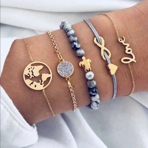 3/$30 Sea Turtle Stone Infinity Love Stacking Bracelets Set -0070 0071